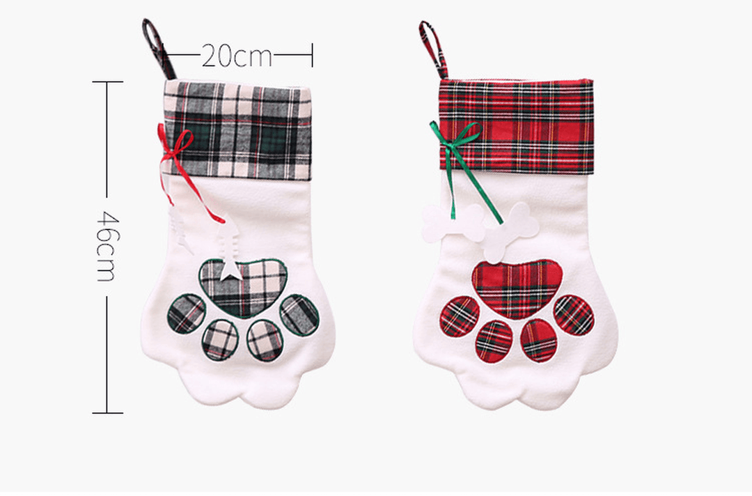 Christmas Socks Red Blue Plaid Dogs Paw Stockings Sacks Hanging New Year Kids Gifts Christmas Party Decorations