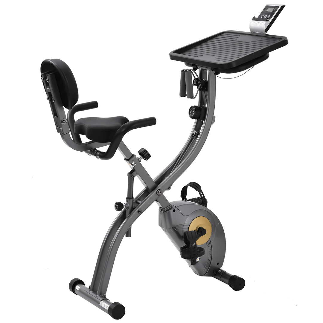 [USA Direct] Folding Exercise Bike Exerpeutic Machine with 8 Levels Resistance Adjustments Digital Large LCD Display Fitness Home Gym