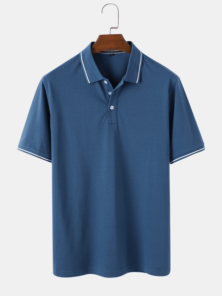 Mens Business Cotton Solid Color Button Closure Golf Shirts