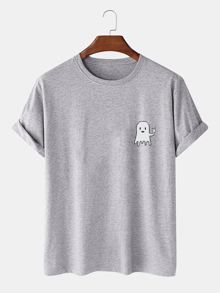 Mens Halloween Cartoon Ghost Print Cotton Short Sleeve T-Shirts