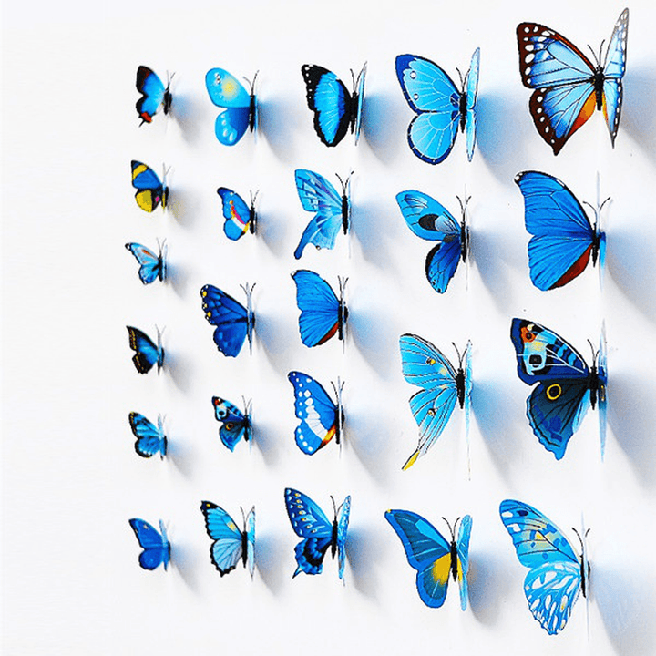 12 Pcs PVC Butterfly 3D Wall Stickers Home Decor Adhesive Wall Decoration