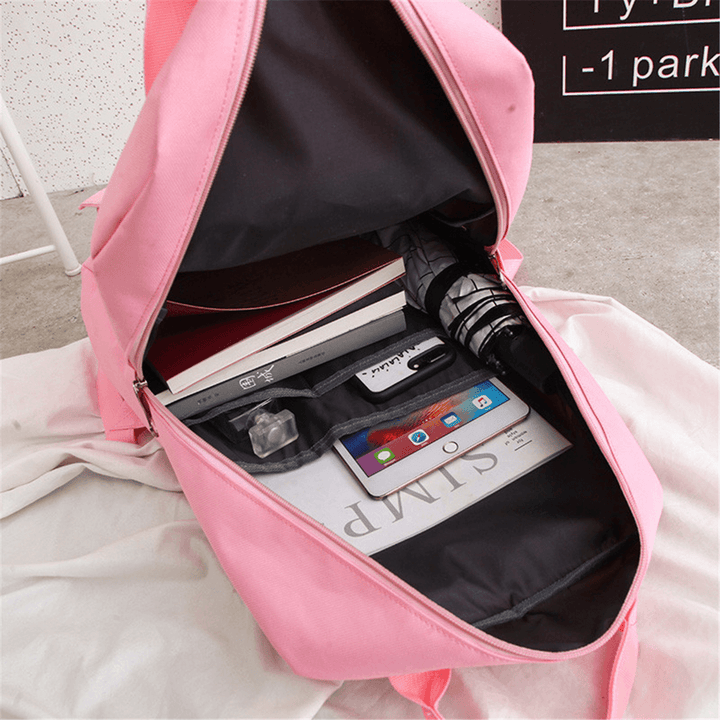 4Pcs/Set Canvas Backpack Rucksack Teenage Girls School Bag Handbag Outdoor Travel