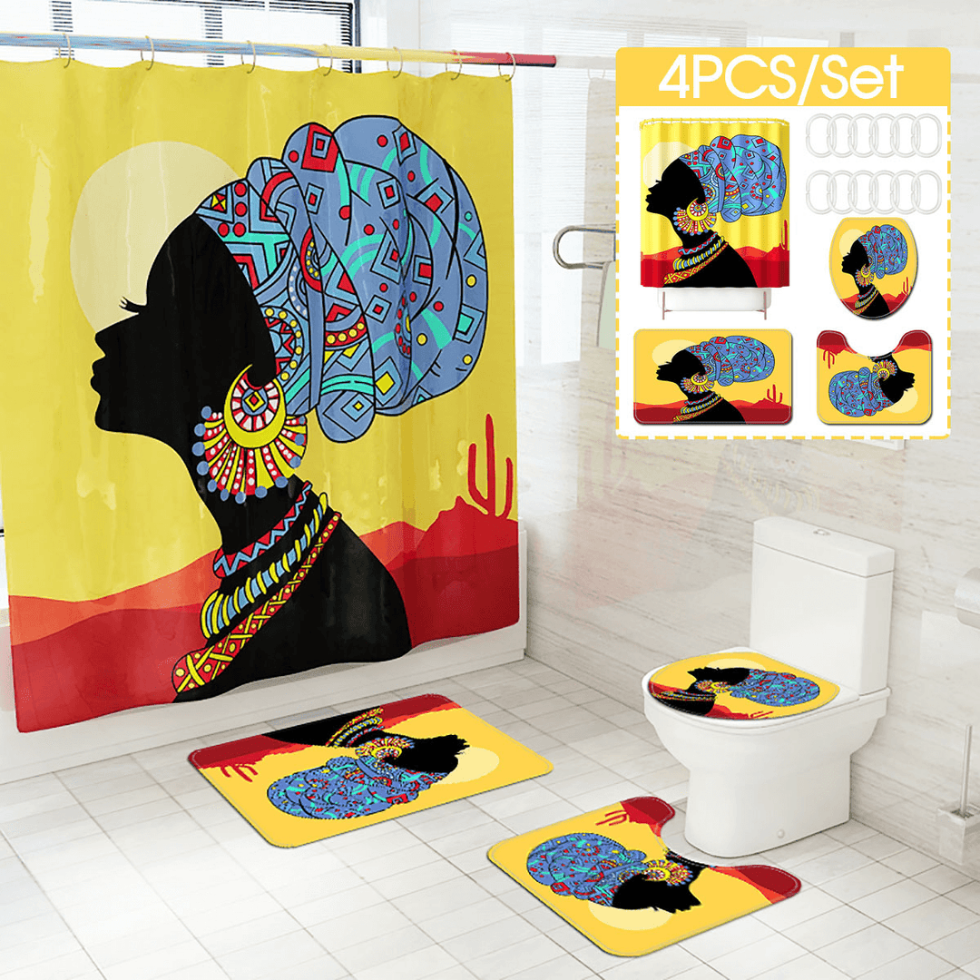 Retro Style 3D Printed Shower Curtain Waterproof Mouldproof Polyester Environmental Non-Toxic Non-Slip Bathroom Curtain