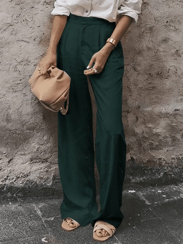 Women High Waist Wide Leg Simple Solid Elegant Casual Long Style Suit Trousers