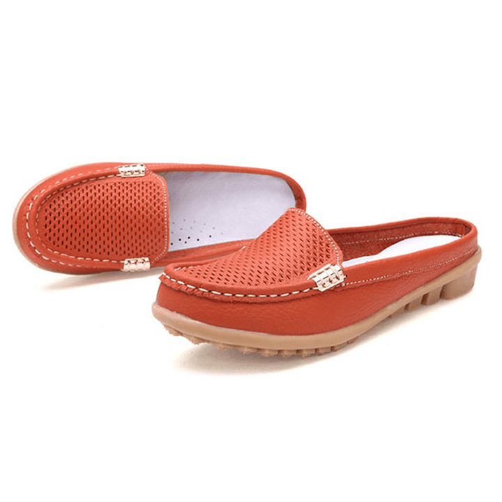 US Size 5-10 New Women Casual Fashion Breathable round Toe Slip-On Leather Flat Sandals Shoes