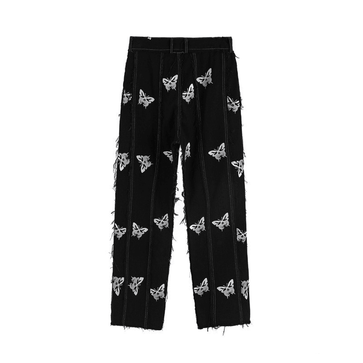 Ming Series Butterfly Full-Print Straight Leg Pants Hip-Hop Street Personality Stitching