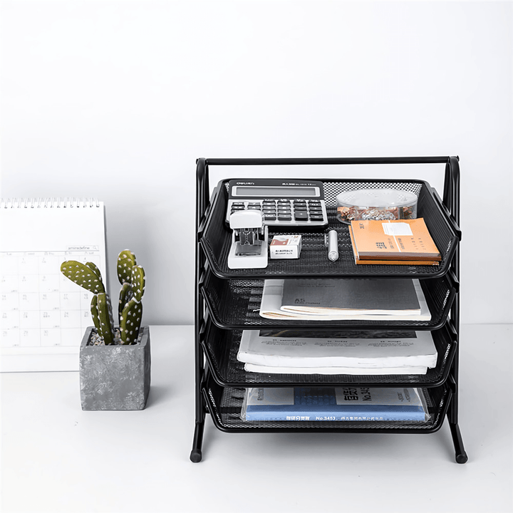 Deli 9184 A4 Document File Holder Metal Book Brochure Filling Tray Organsier Storage Shelf Carrier Business Office Supplies