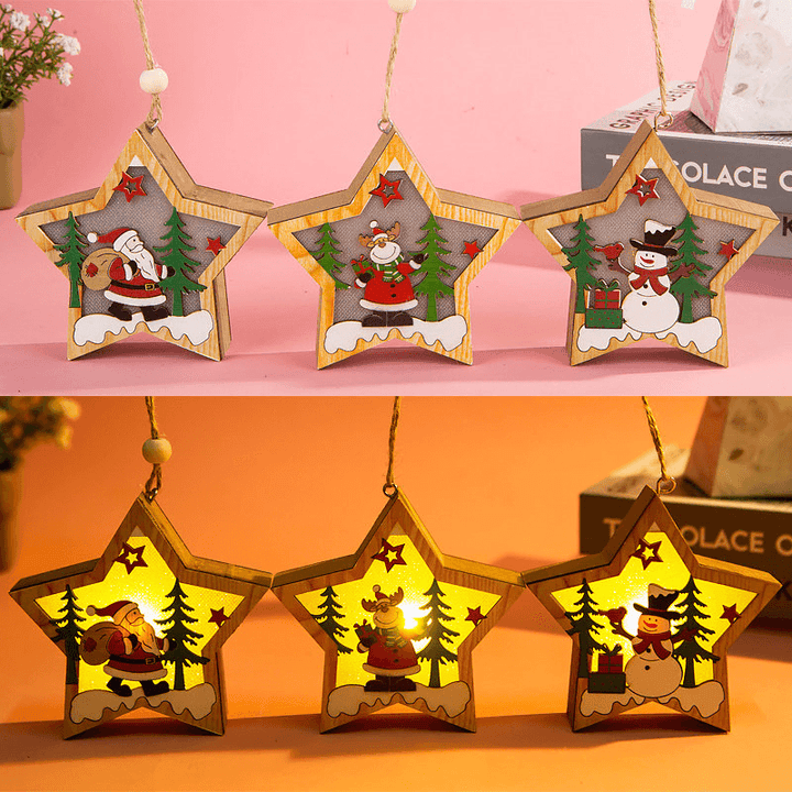 Luminous Christmas Wooden Ornament LED Light Santa Claus Deer Decorations Lamp Xmas