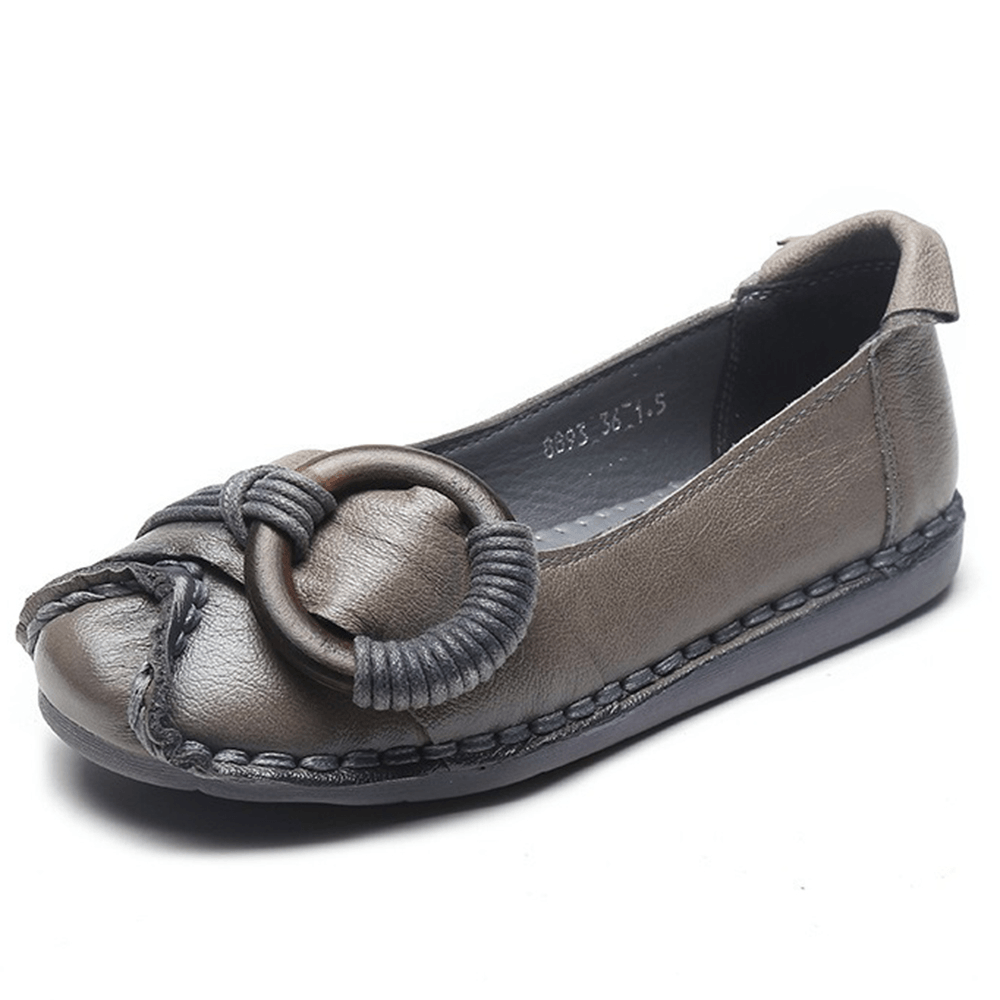 Women Handmade Stricing Decor Comfy Soft Sole Casual Leather Loafers - MRSLM