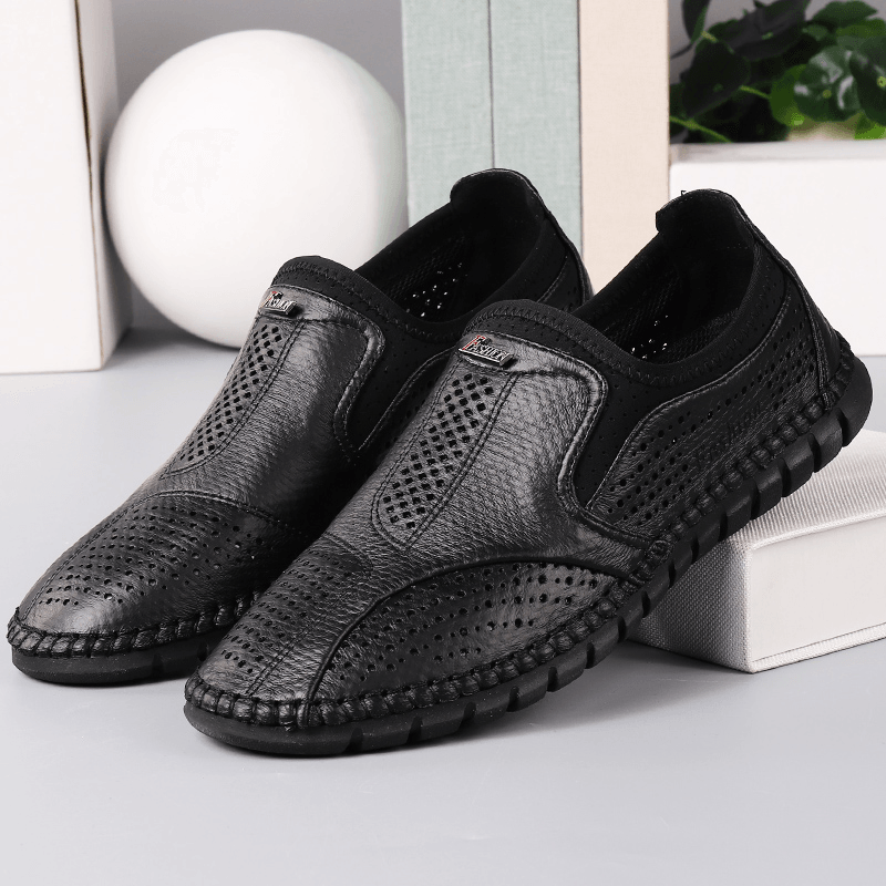 Menico Men Microfiber Hollow Out Breathable Soft Sole Slip on Comfy Business Casual Shoes