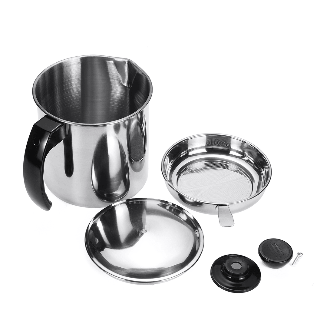 1.3L / 1.8L Stainless Steel Oil Filter Dripping Container Grease Strainer Pot Oil Strainer Kitchen Restaurant Oil Dispenser