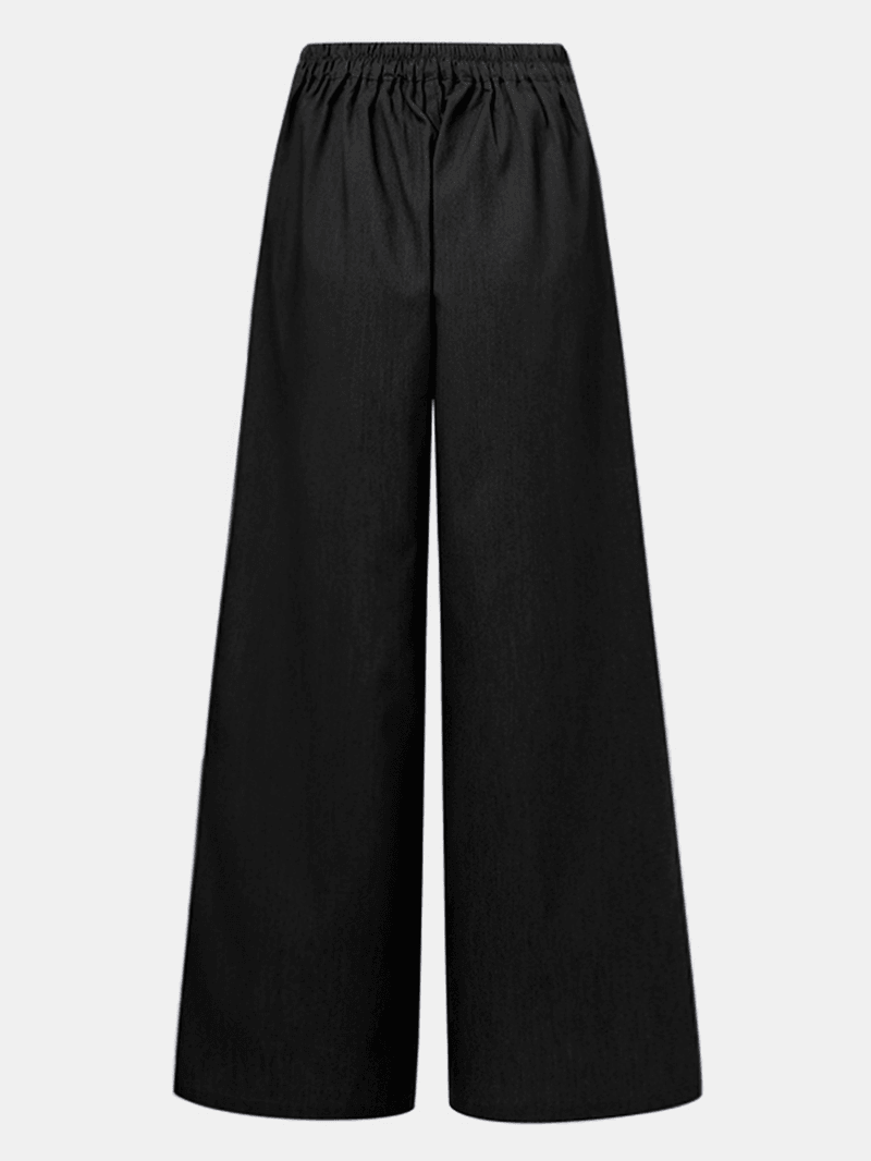 Women Solid Color High Waist Wild Casual Loose Wide Leg Pants