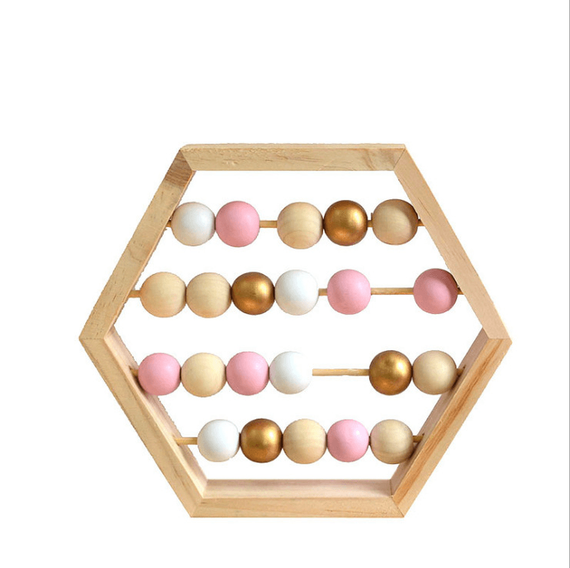 Hexagonal Wooden Abacus Beads Early Childhood Education Toys