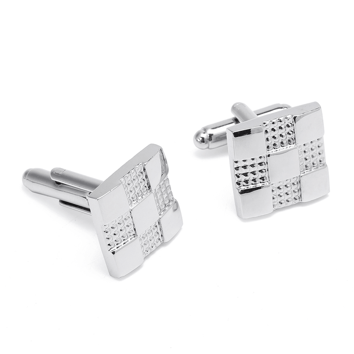 Unisex Silver Grid Cufflinks Business High-Grade Tie Clip