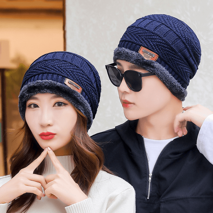 Warm and Thick Knitted and Velvet Autumn and Winter Cotton Hat Cold-Proof Scarf