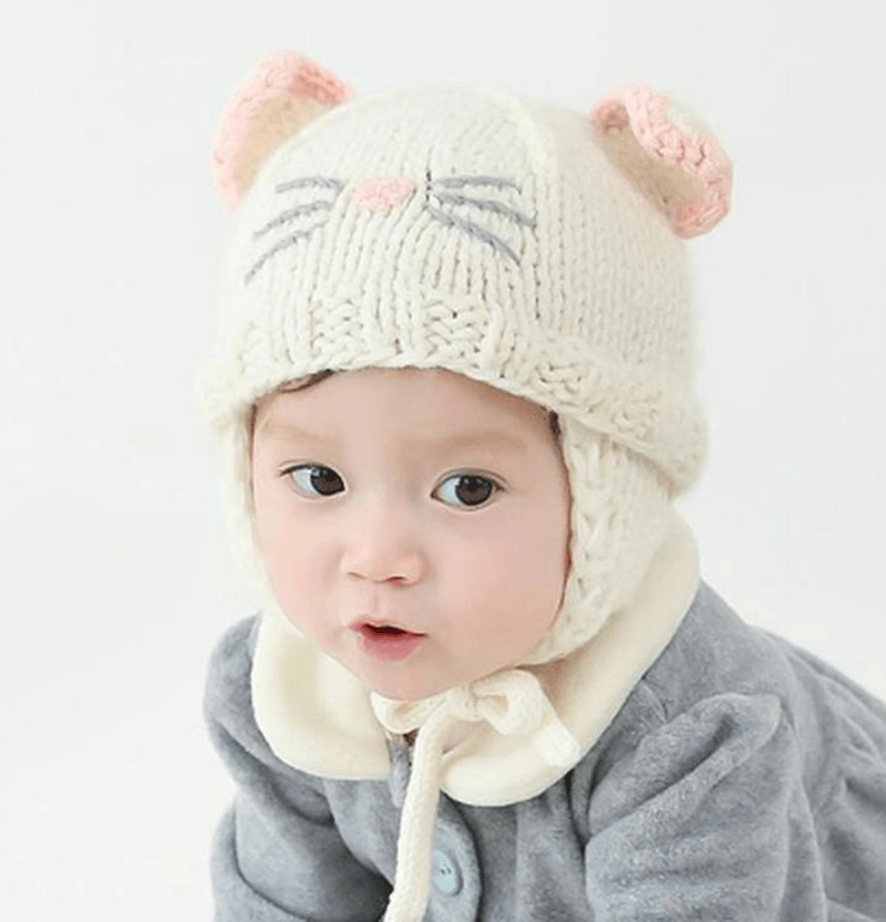 Korean Version of Boys and Girls Wool Hats Autumn and Winter Warm Hat Baby Knit Hat Handmade Hat Children Autumn and Winter Lace Earmuffs - MRSLM