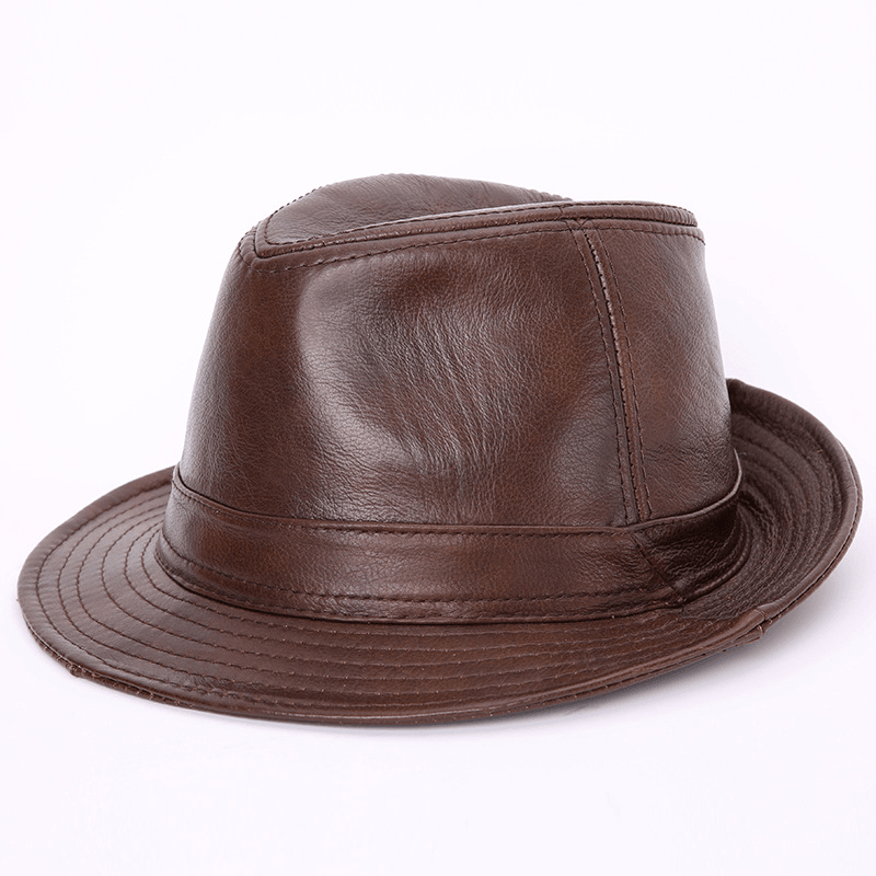 Men'S and Women'S Cowhide Hats with Big Eaves on the Street