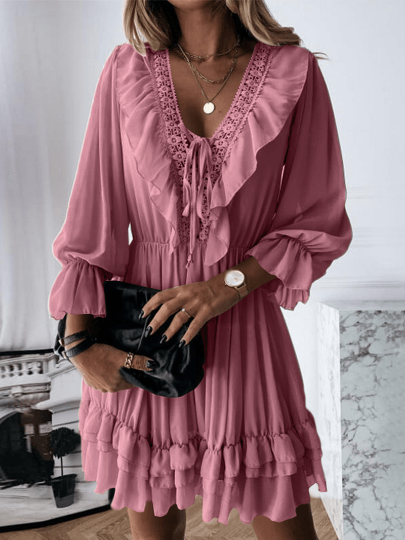 Solid Pleating Leisure Long Sleeve Casual Dress for Women