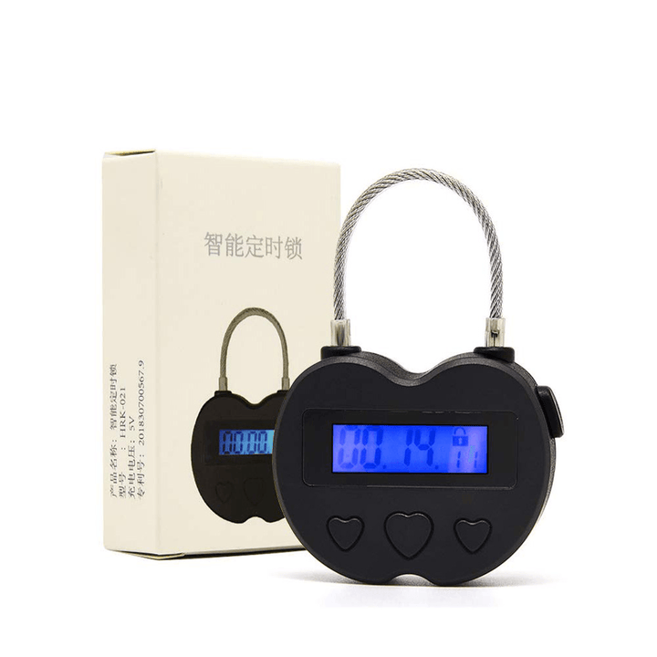 USB Rechargeable Time Out Padlock Max Timing Lock Digital Timer Alarming Padlock W/ LCD Display Screen