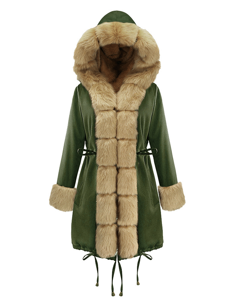 Long Sleeve Print Fur Collar Hooded Thick Coats - MRSLM