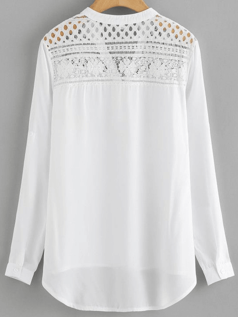 Women Casual Patchwork Hollow Chiffon Blouse