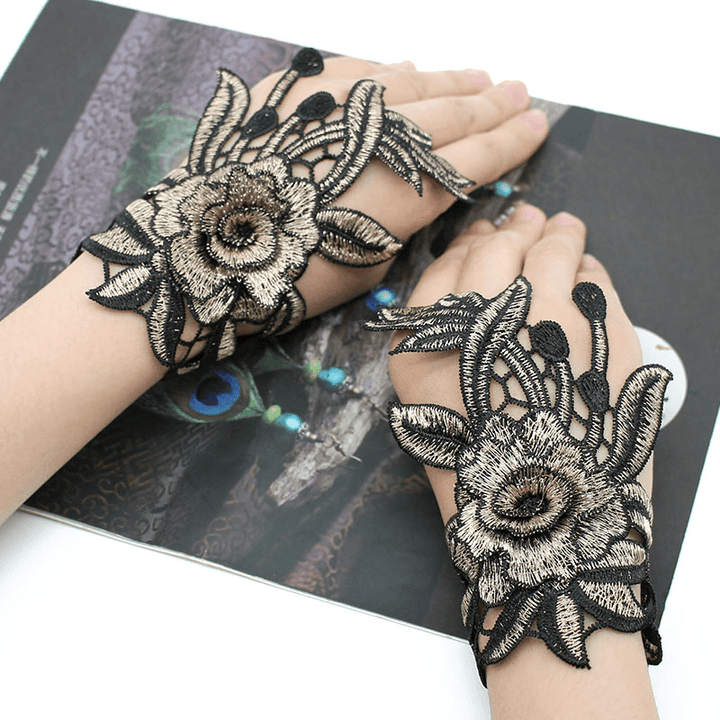 Women Floral Wristband Decorated with Ethnic Embroidered Gloves Wristband - MRSLM