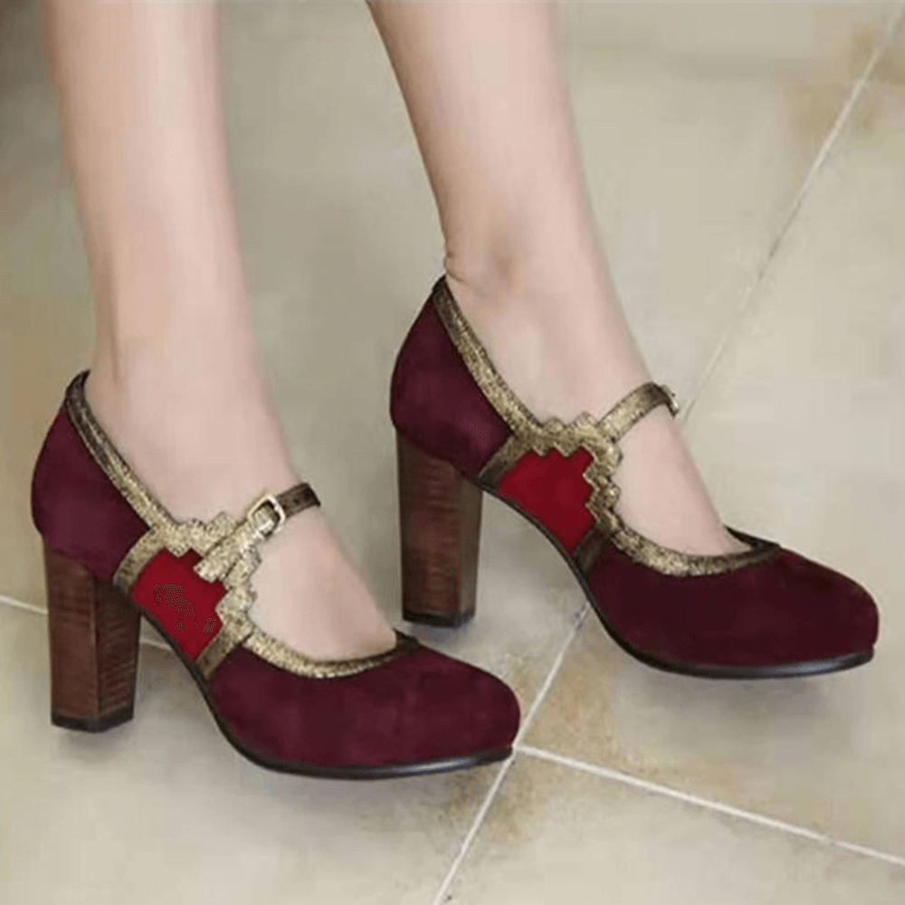 Women plus Size Stitching Chunky Heel Pumps