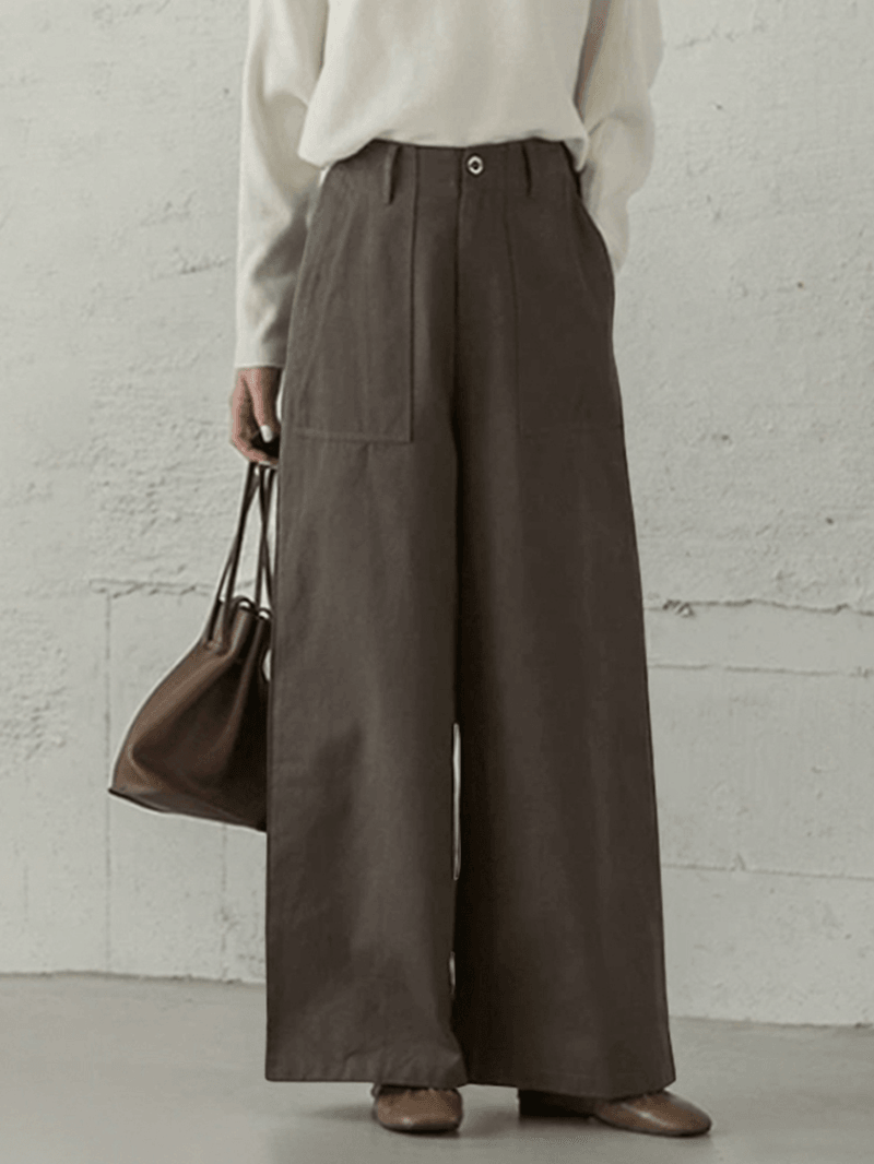 Women Casual Basic Solid Color Loose Wide Leg Pants with Pocket