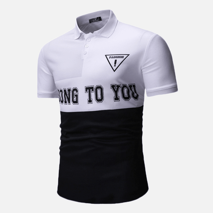 Men Color Block Letter Printed Muscle Fit Golf Shirt