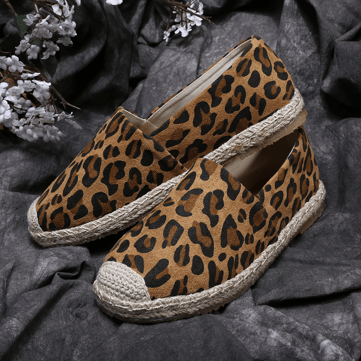 Women Leopard Printing Comfy Lightweight Casual Slip on Espadrille Flats