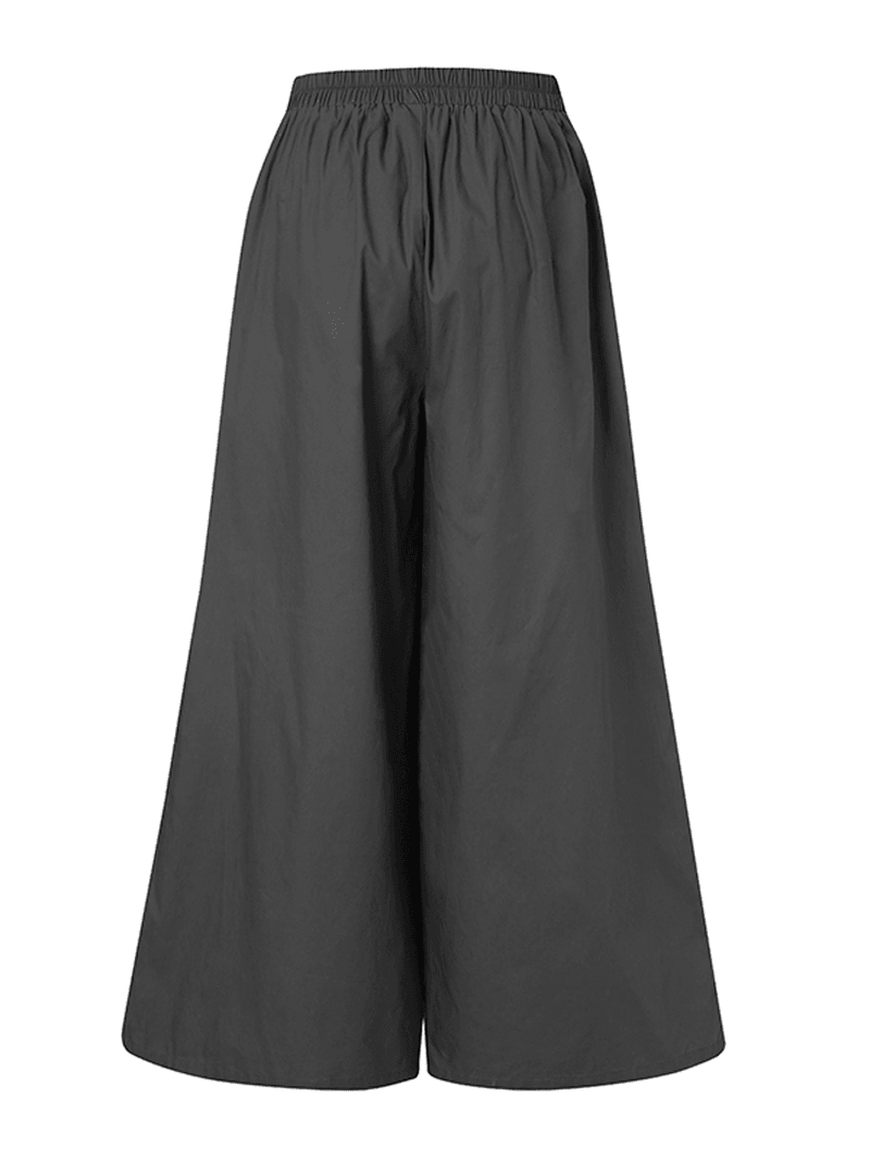 Women Cotton Pocket Elastic Waist Wide Leg Loose Casual Pants