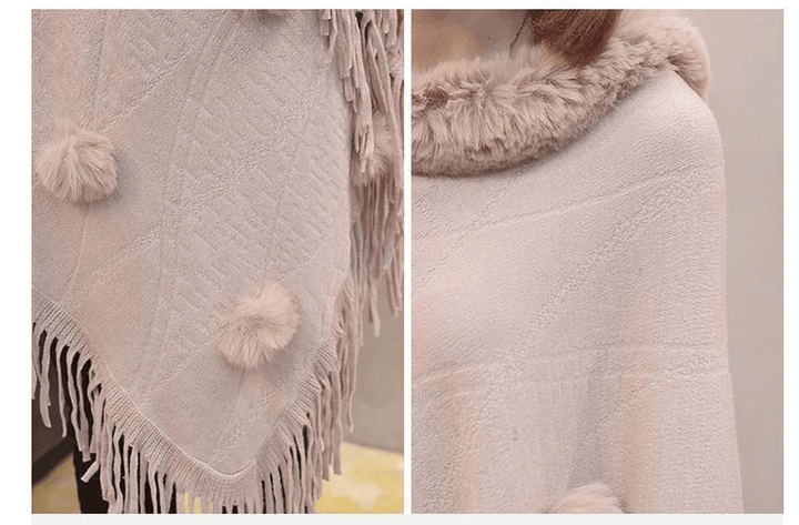 Loose Outer Wear Fur Collar Bat Shirt with Hand-Woven Tassels