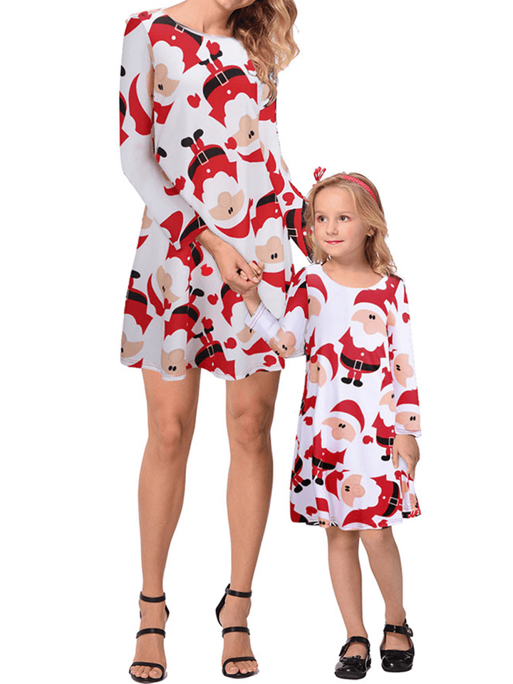 Women Christmas Snowman Print Parent-Child Dress