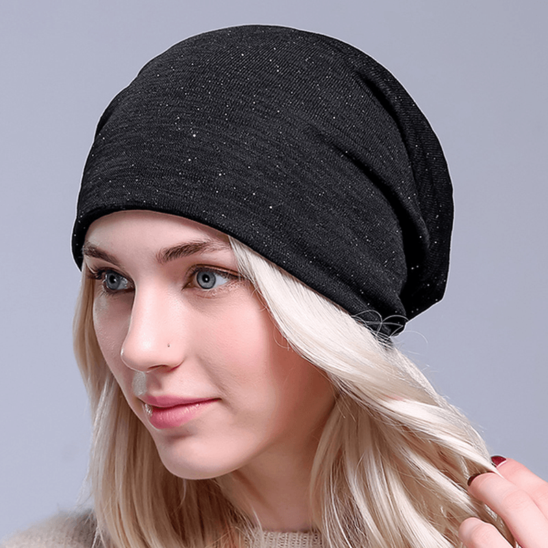 Women Autumn Warm Beanies Cap Solid Color Flexible Hip-Hop Skullies Bonnet