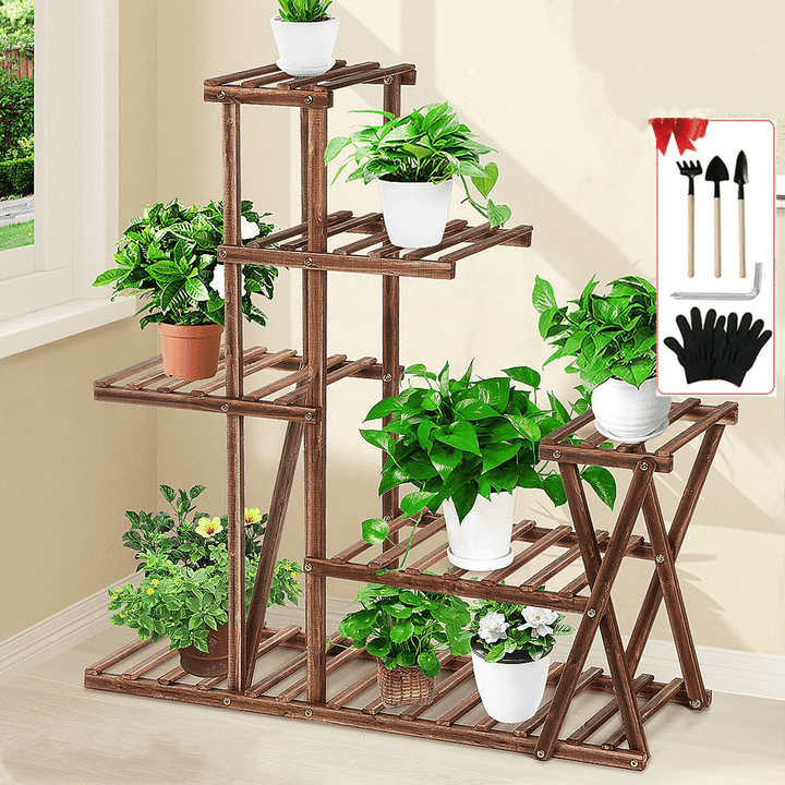 Plant Stand Flower Pot Wooden Rack Organizer Shelf for Garden