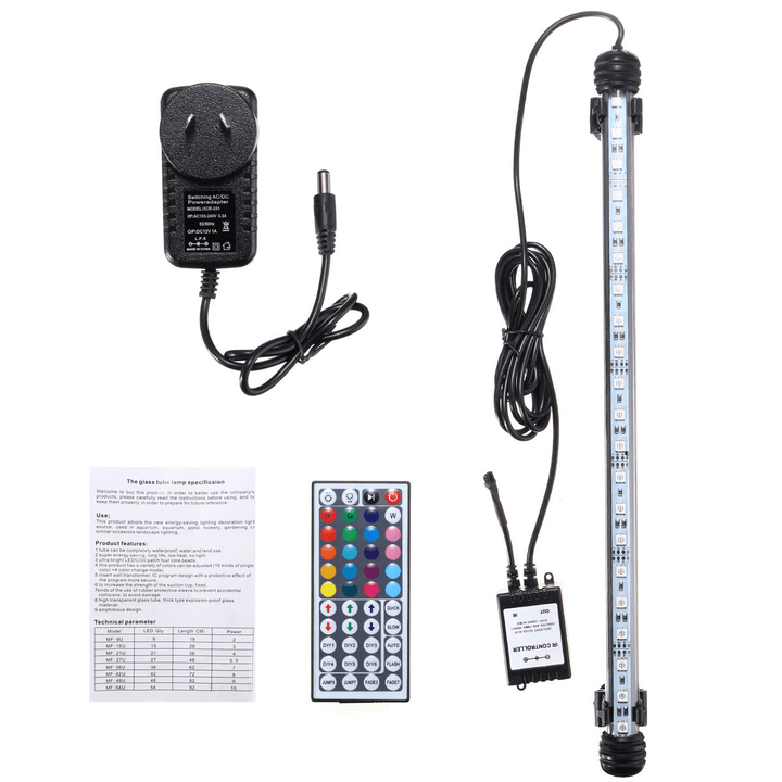 38CM 5.9W RGB LED Aquarium Fish Tank Light SMD5050 Color Changing Bar Submersible Lamp + Remote Control AC110-240V - MRSLM