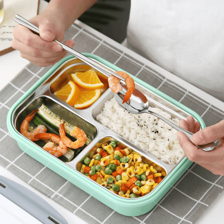 304 Stainless Steel Insulated Bento Lunch Box Leak-Proof with 4 Compartments for Outdoor Camping Picnic