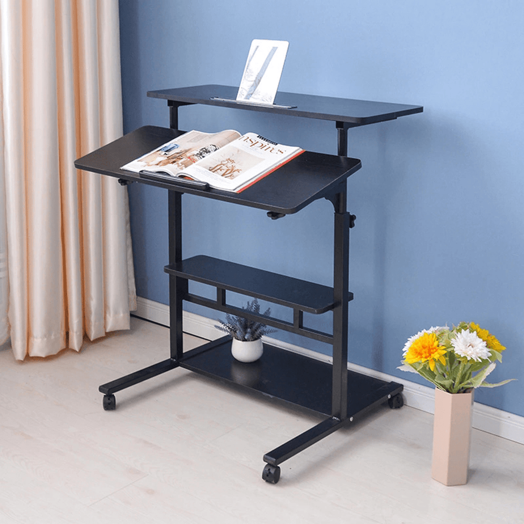 Computer Laptop Desk Height Adjustable Table Mobile Rolling Stand-Up Table Workstation Home Office Furniture