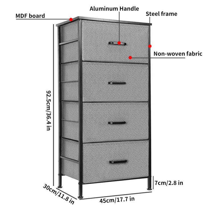 Dresser for Bedroom, Kingso 4 Dressers & Chests of Drawers, Long Dresser Organizer for Children, Tall Skinny Dresser for Kids, Dark Grey