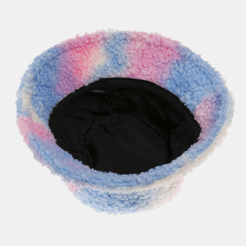 Unisex Felt Lamb Hair Tie-Dye plus Thicken Warm Windproof Soft Bucket Hat