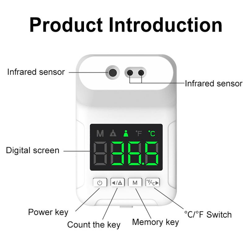 K3S Contactless Electronic Infrared Body Object Thermometer Wall-Mounted Fixed Temperature Infrared Forehead Thermometer