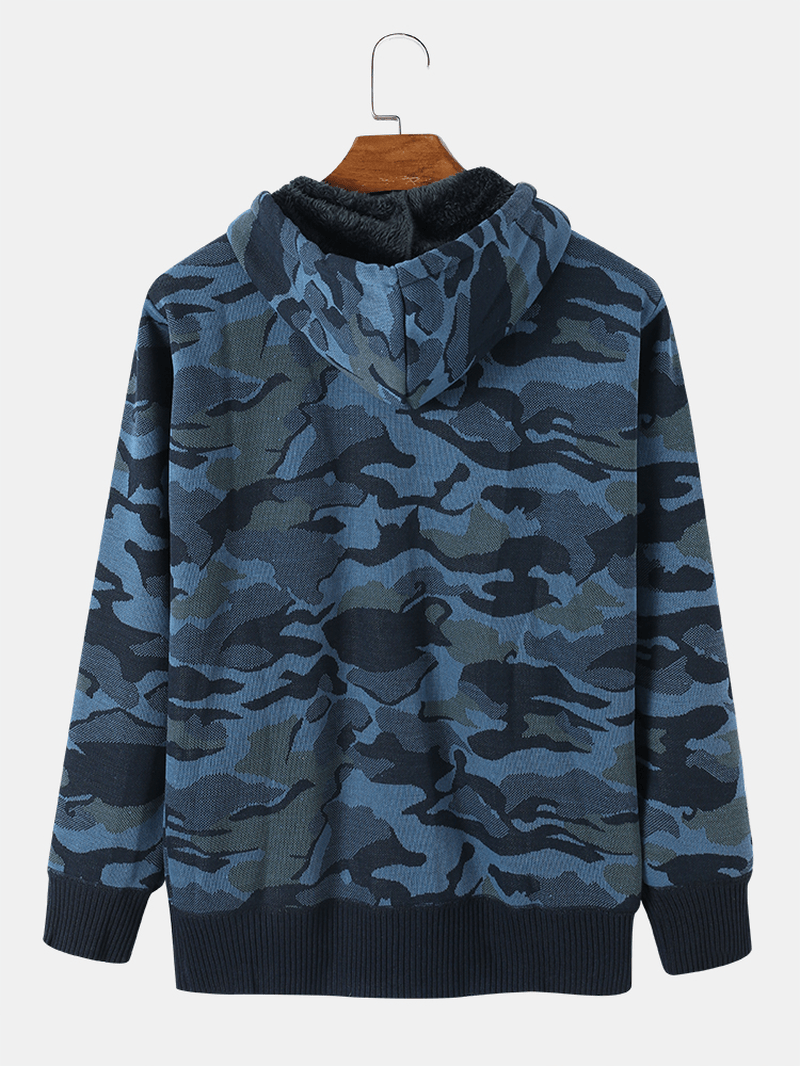 Mens Cotton Camo Printed Plush Lined Zipper Slant Pockets Jackets