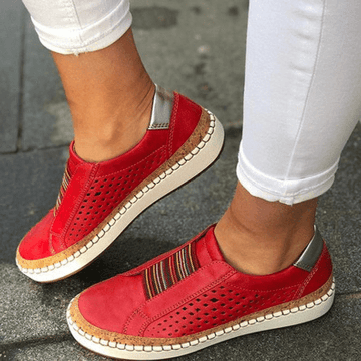 Large Size Women Comfortable Hollow Out Splicing Flat Loafers - MRSLM