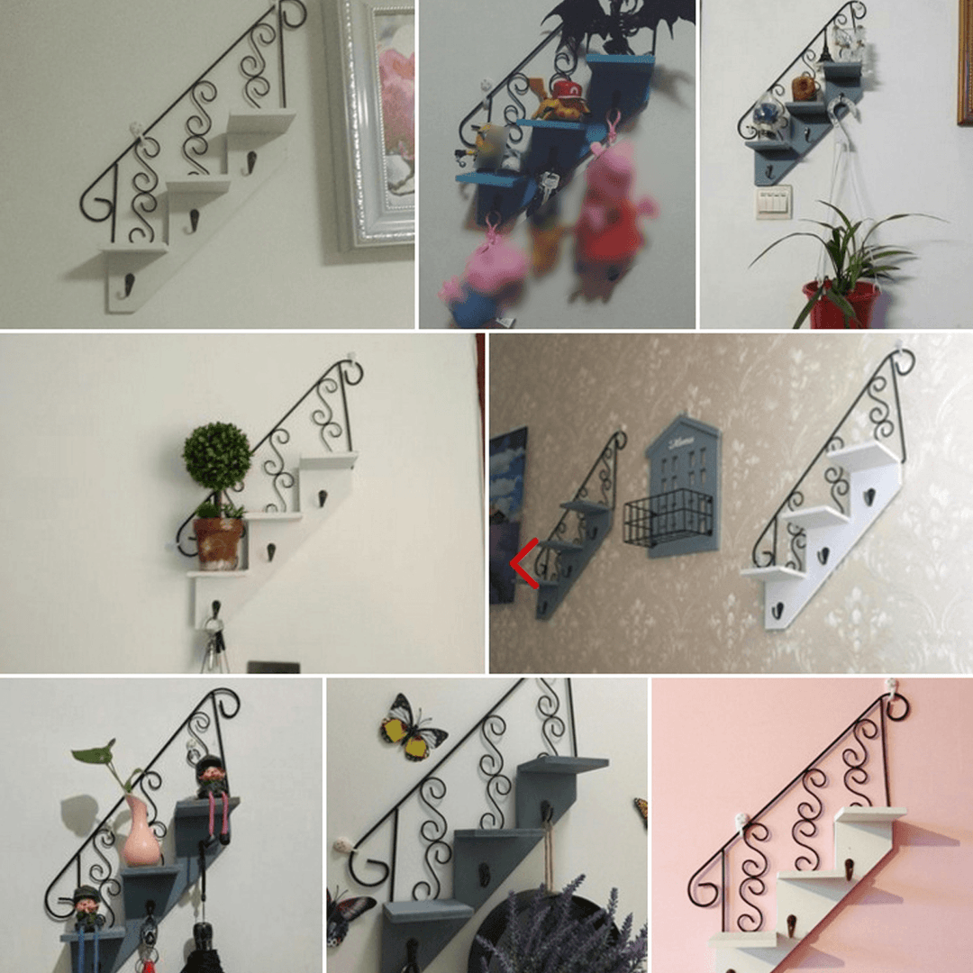 Staircase Plant Shelf Wall Hanging Decor Creative Rural Style Stair Shape Household