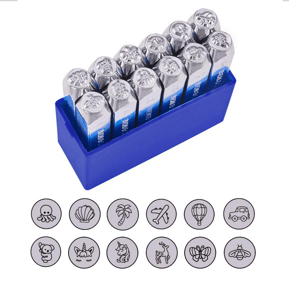 BENECREAT 12 PCS (6Mm 1/4") Metal Design Stamps Punch Stamping Tool Electroplated Hard Carbon Steel Tools Stamp/Punch Metal Jewelry Leather Craft Tool