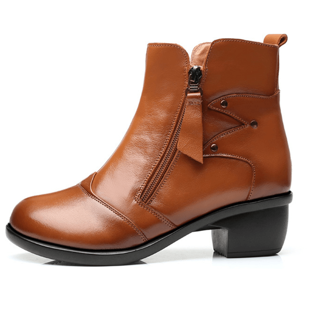 Zipper round Toe Leather Ankle Short Boots