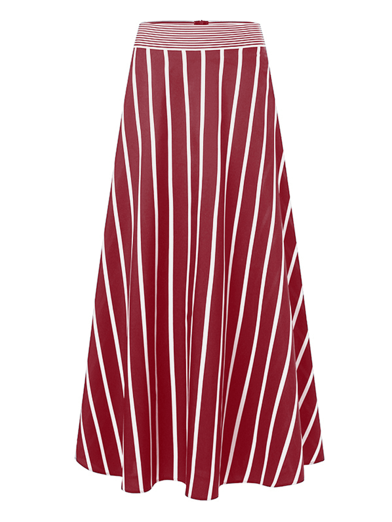 Stripe Print Elastic Waist Back Zipper Leisure Maxi Skirts - MRSLM