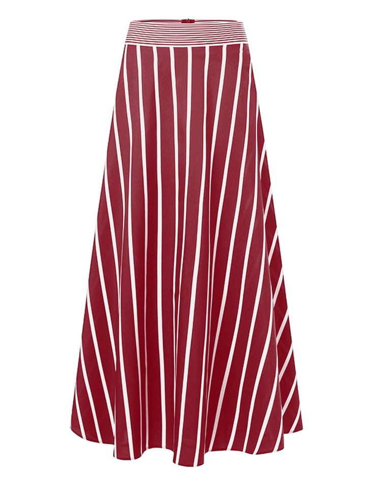 Stripe Print Elastic Waist Back Zipper Leisure Maxi Skirts - MRSLM