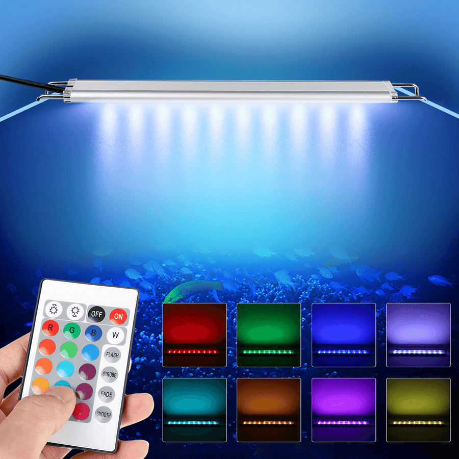 27CM Super Thin LED Aquarium Lighting Aquatic Plant Light Extendable Waterproof Clip-On for Aquariums with Remote Control - MRSLM