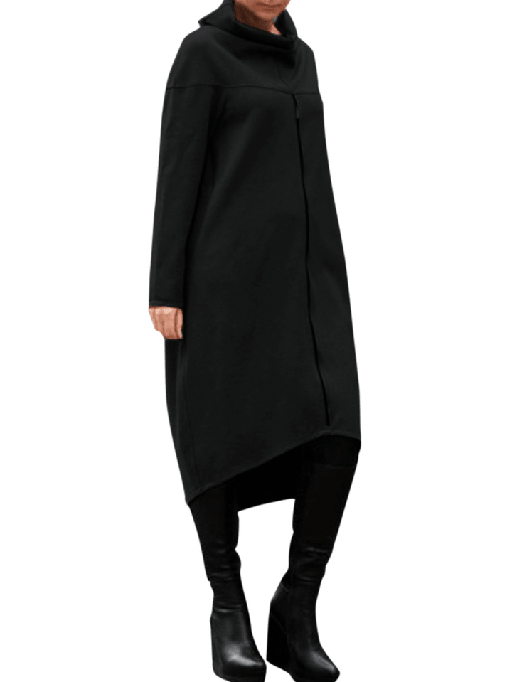 Women Long Sleeve High Neck Loose Hoodies Solid Color Dresses